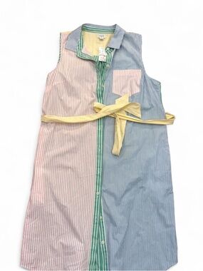 J. Crew Women Sleeveless Striped dress in Pink, Blue & Green with Yellow Tie